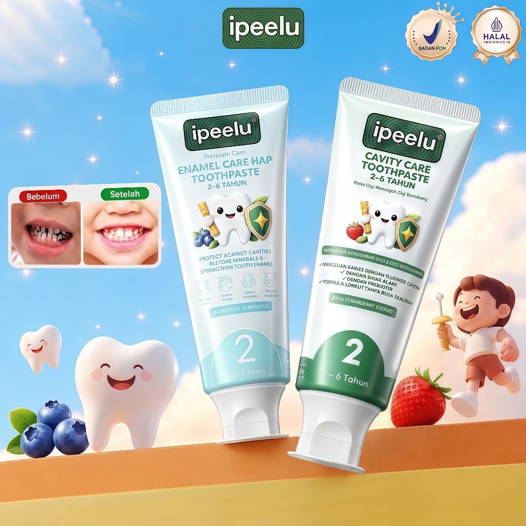IPEELU Pasta Gigi Bayi dan Anak-Dual Fluoride Anti-Karies (Olaflur + Natrium Fluorida)|Hijau pagi, b