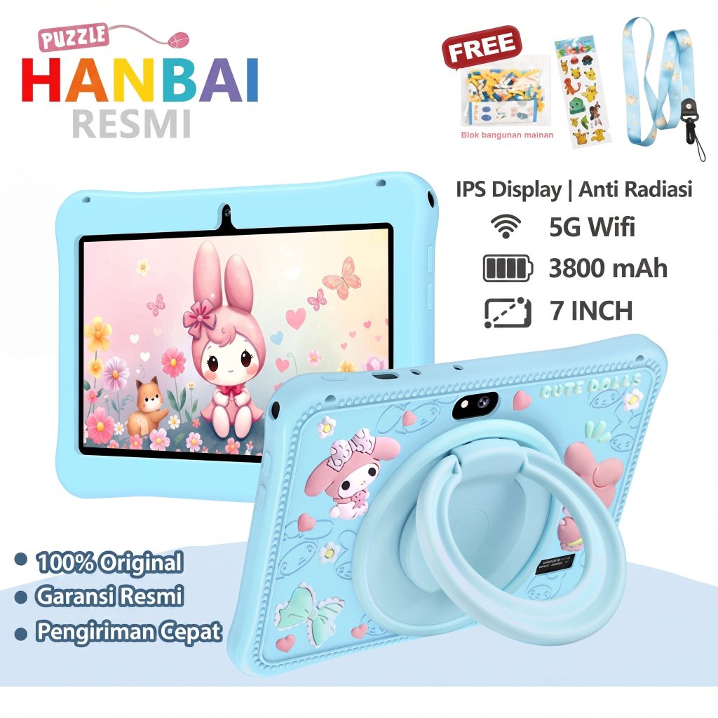 Hanbai Tablet Anak Android F06 12GB+512GB 7 inch Wifi 5G Dual SIM Tablet PC Asli Baru Tablet Untuk A