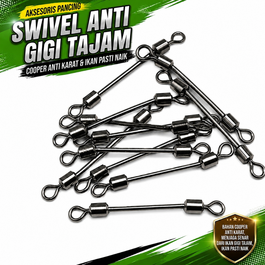 MMT7 Long Swivel Black Cooper Kili-kili Pancing Panjang Anti Gigi Tajam