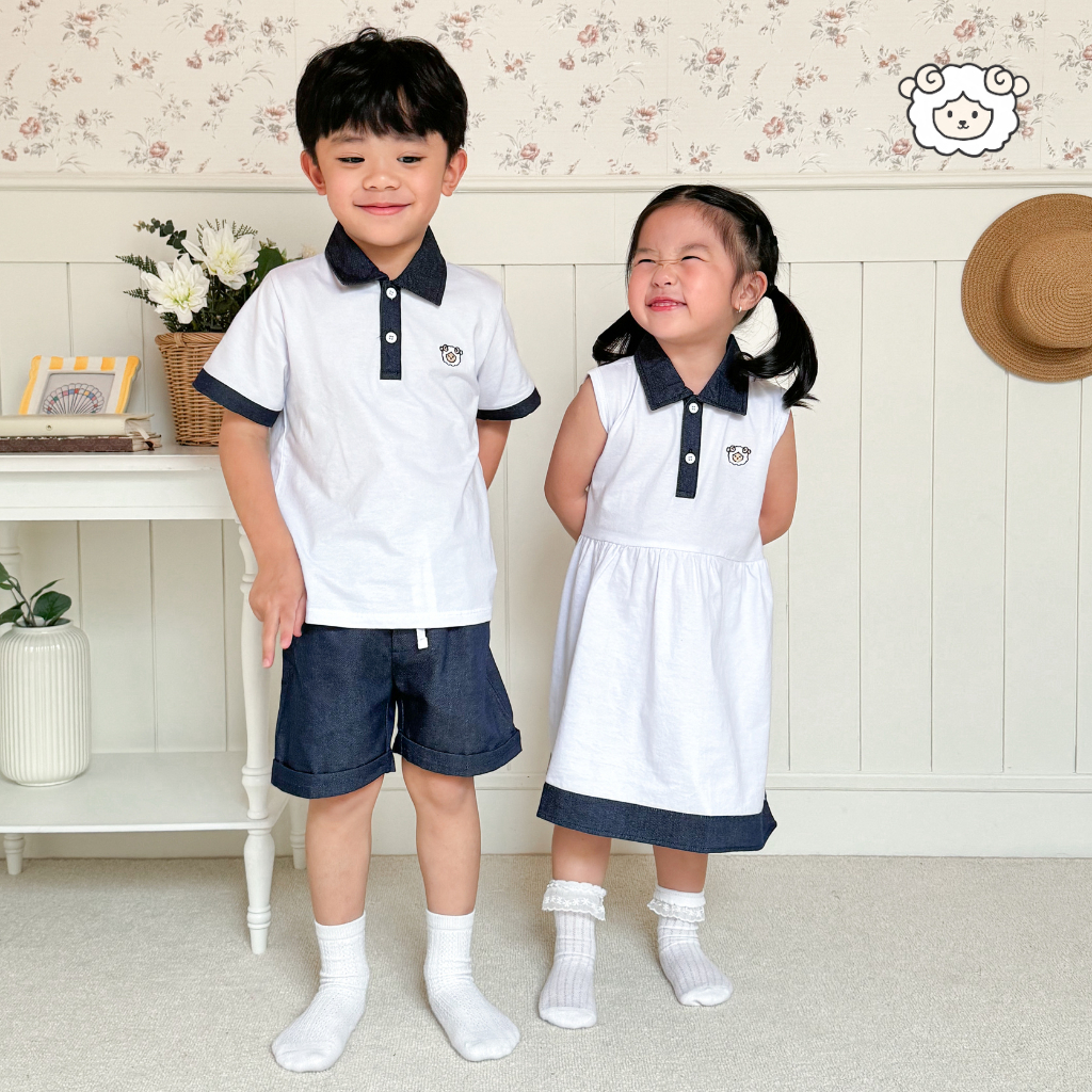 LYZORA – EMMA Polo Dress Anak Perempuan Mix Denim