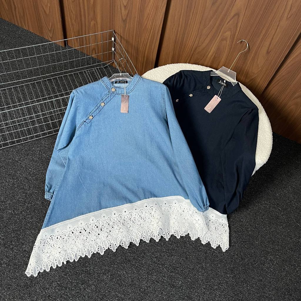 Asofa Helmi (vol2) Top Atasan Tunik Blouse Jeans Aksen Renda