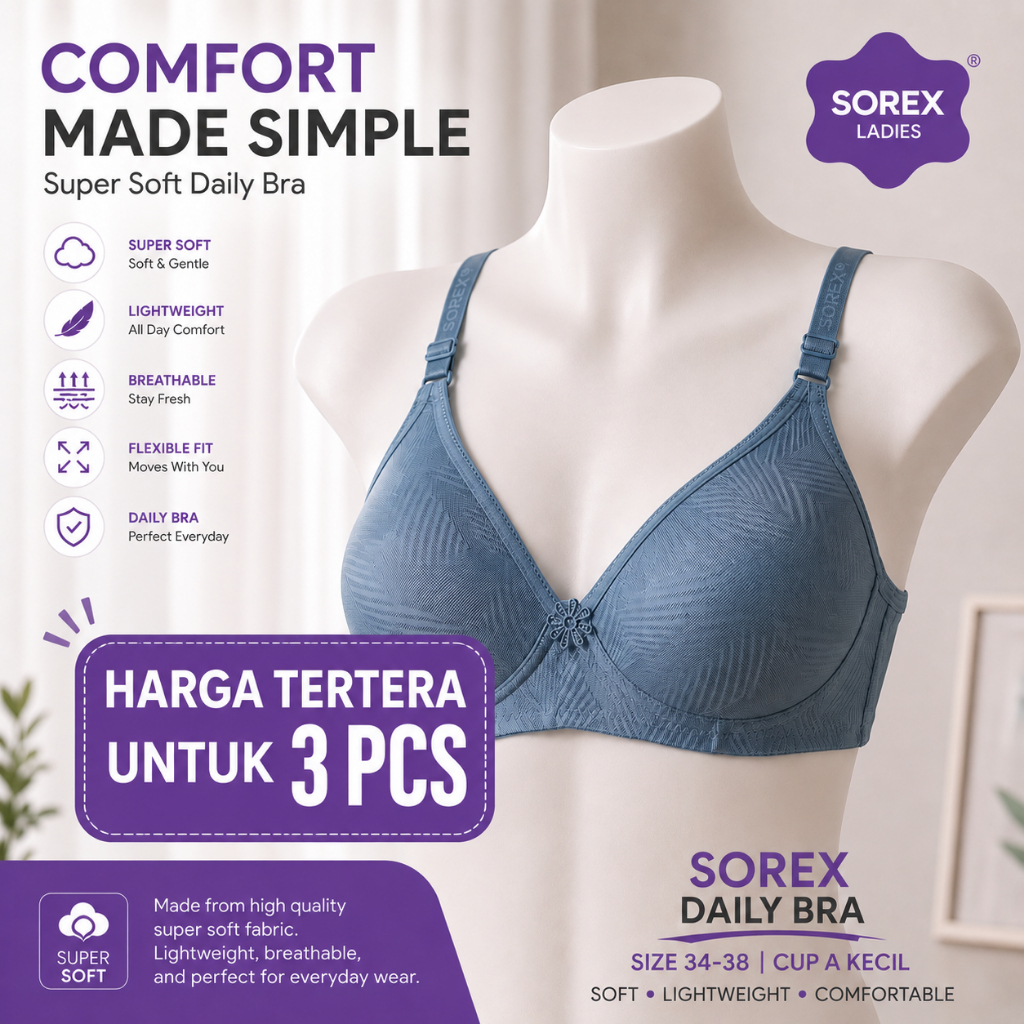 3 PCS Bh Bra Tanpa Kawat Sorex Cup A Kecil Motif Busa