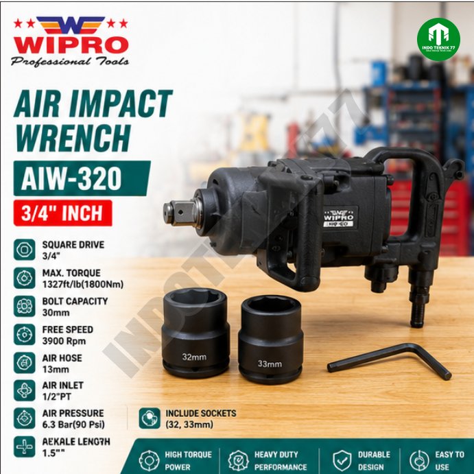 Air Impact Wrench 3/4" TWIN HAMMER Mobil WIPRO AIW-320 / Alat Buka Pasang Baut Impact Wrench ANGIN 3