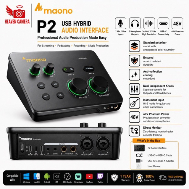 Maono P2 USB Hybrid Audio Interface Audio Interface Streaming Podcasting Recording