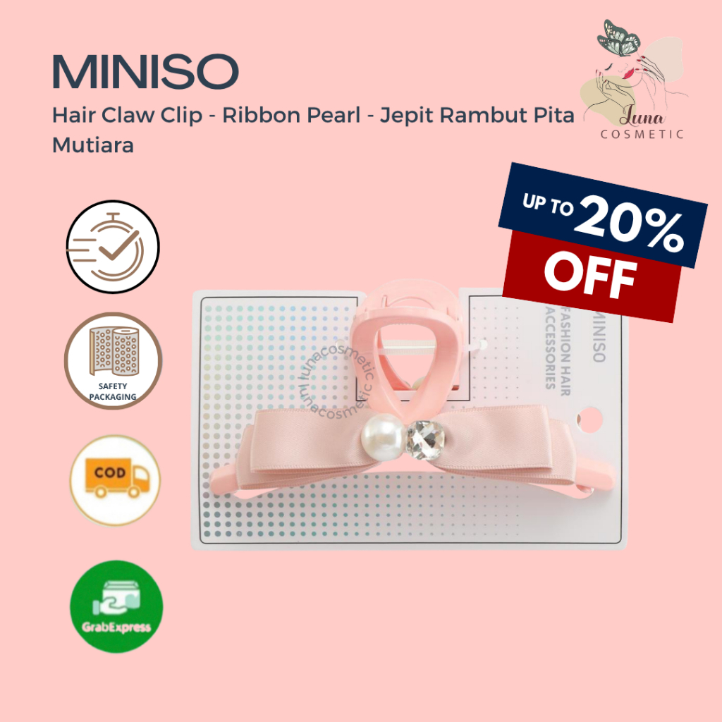 MINISO - Hair Claw Clip - Ribbon Pearl - Jepit Rambut Pita Mutiara
