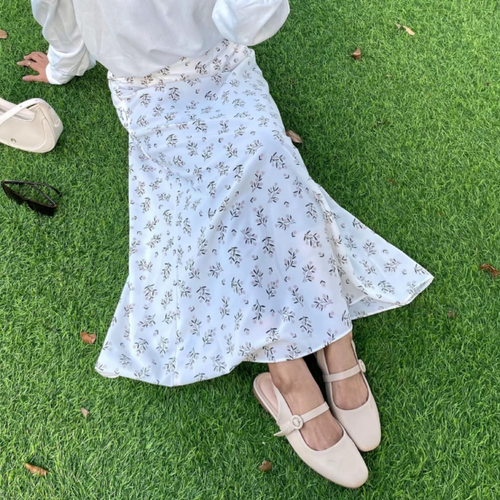 SAKURA PATTERN FLORAL SKIRT | ROK MOTIF BUNGA KOREAN STYLE | ROK MODEL A LINE SAKURA PATTERN