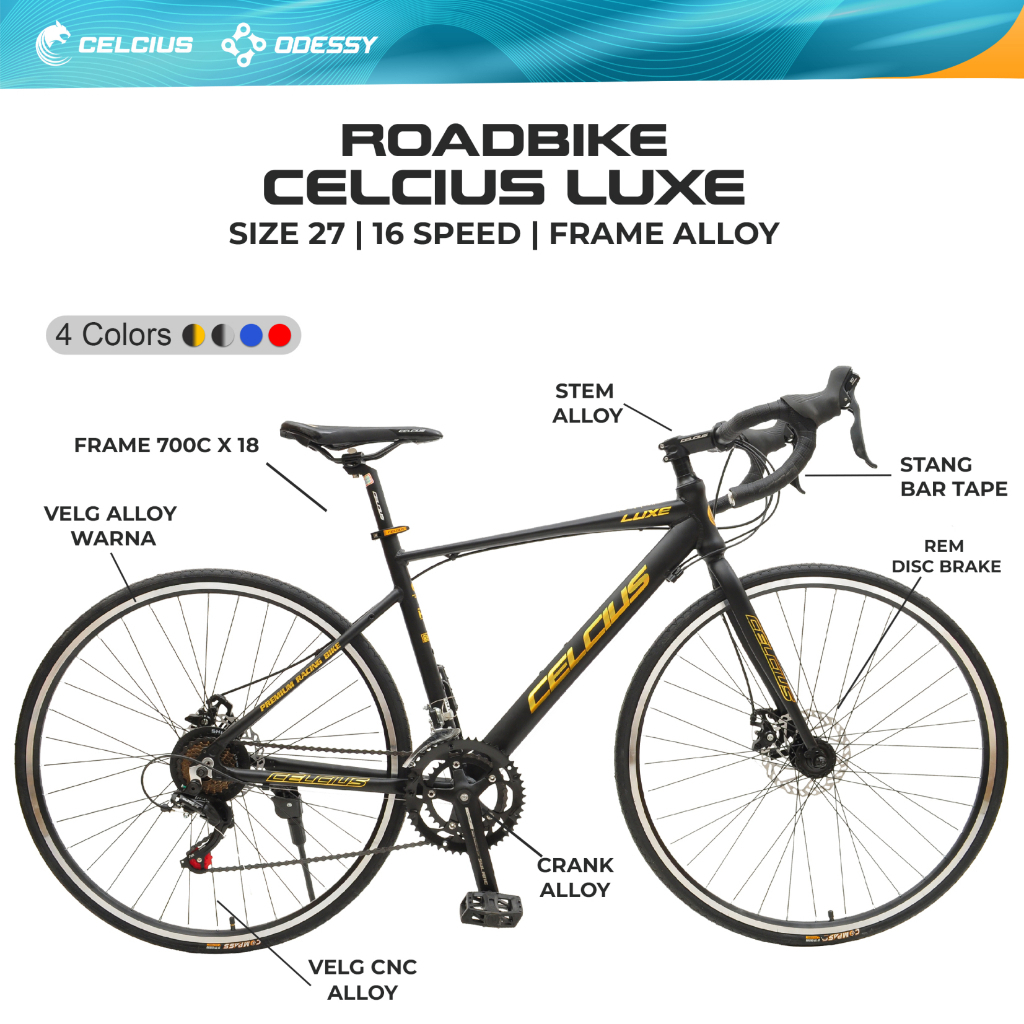 Sepeda Balap Brifter Celcius Roadbike / Sepeda Balap Celcius Luxe Frame Alloy Ukuran 27" - 16 Speed