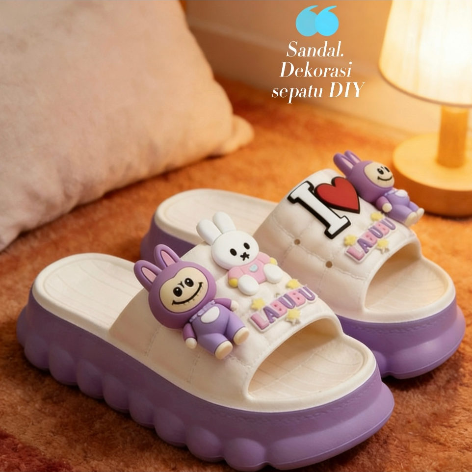 Happy Bear Sandal Sandal  Luar Lucu Beruang Baru 2026Sandal Selop Lucu Tebal Lembut Alas Bantal Awan