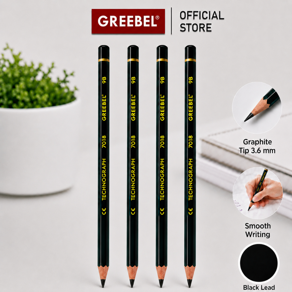 Greebel Pencil Pensil Graphite 9B 1 Pcs (Satuan) Pensil Gambar Arsir Tebal Sekolah Kantor 7018 Grade