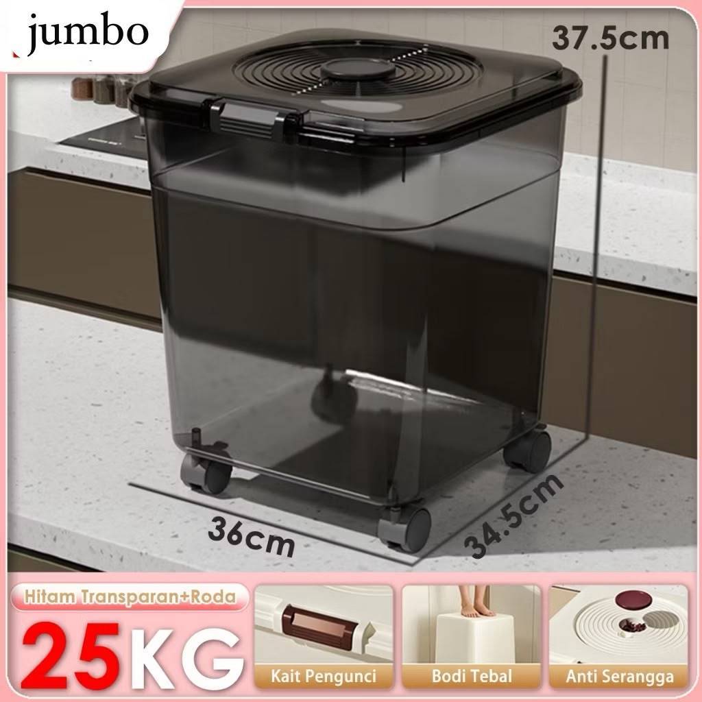 Dispenser Beras jumbo Tempat Beras Transparan 25kg Dispenser Beras Wadah Penyimpanan Beras Serbaguna