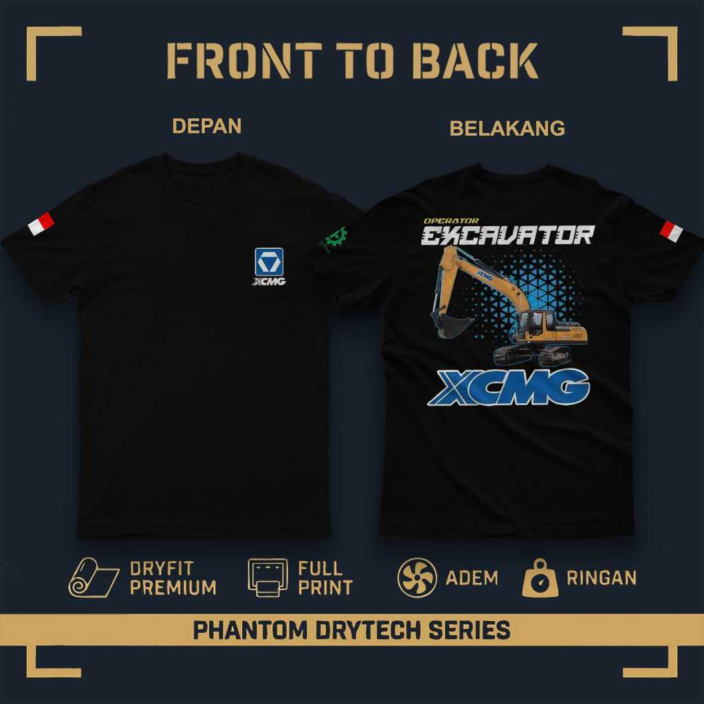 Kaos Operator Excavator XCMG Hitam Pria Distro Baju Alat Berat Tambang Proyek Tambang Casual Keren