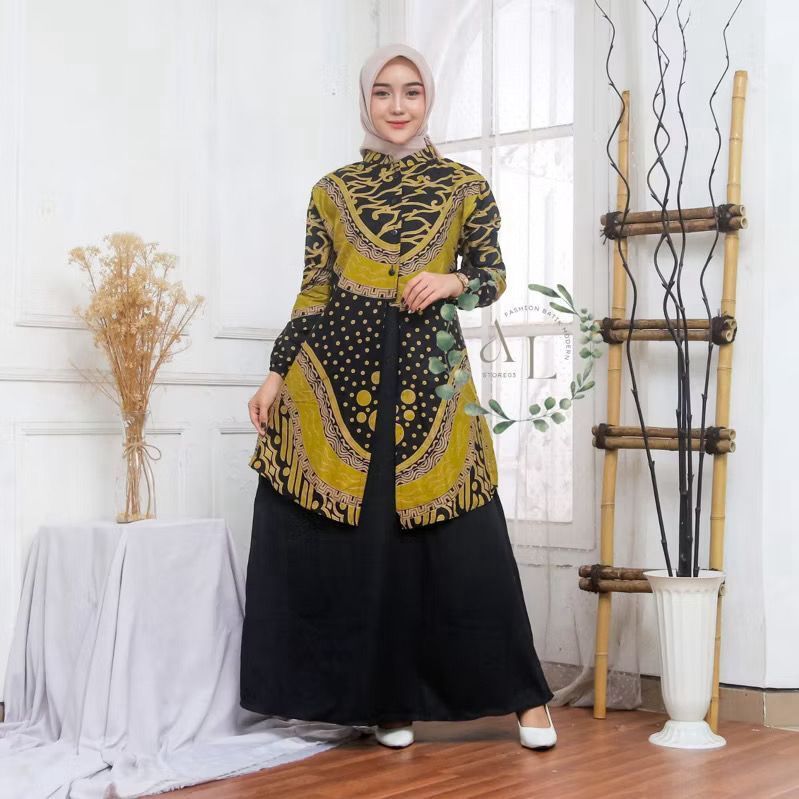 Alleastore03 Gamis Batik Kombinasi Motif Padma Mix Kain Katun dan Moscrepe, Adem Nyaman, Busui Frien