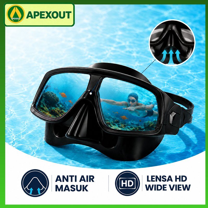 Masker Selam Kacamata Renang Dewasa Full View Dengan Pelindung Hidung Anti Air Tidak Mudah Berkabut 