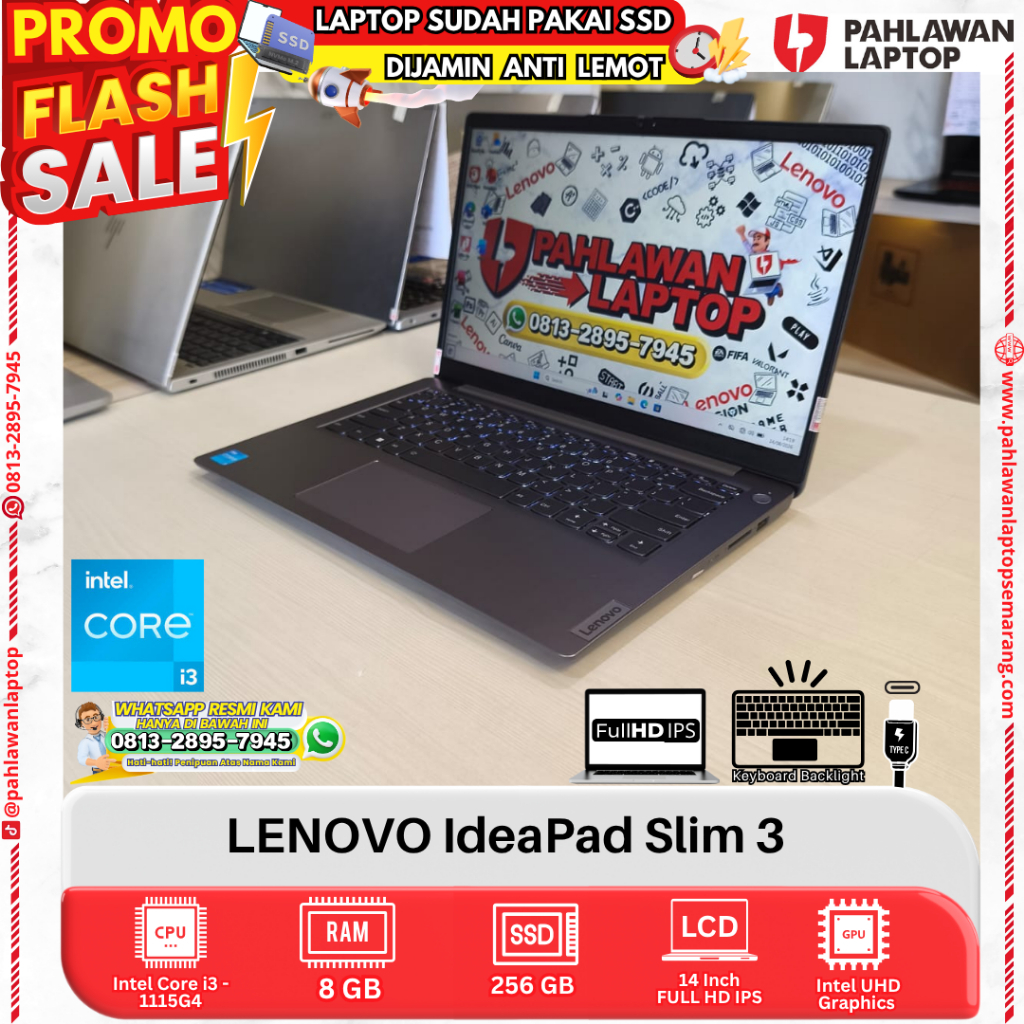 LAPTOP  LENOVO IdeaPad Slim 3 14ITL6 Core i3 gen 11 RAM 8GB SSD 256GB Body Slim