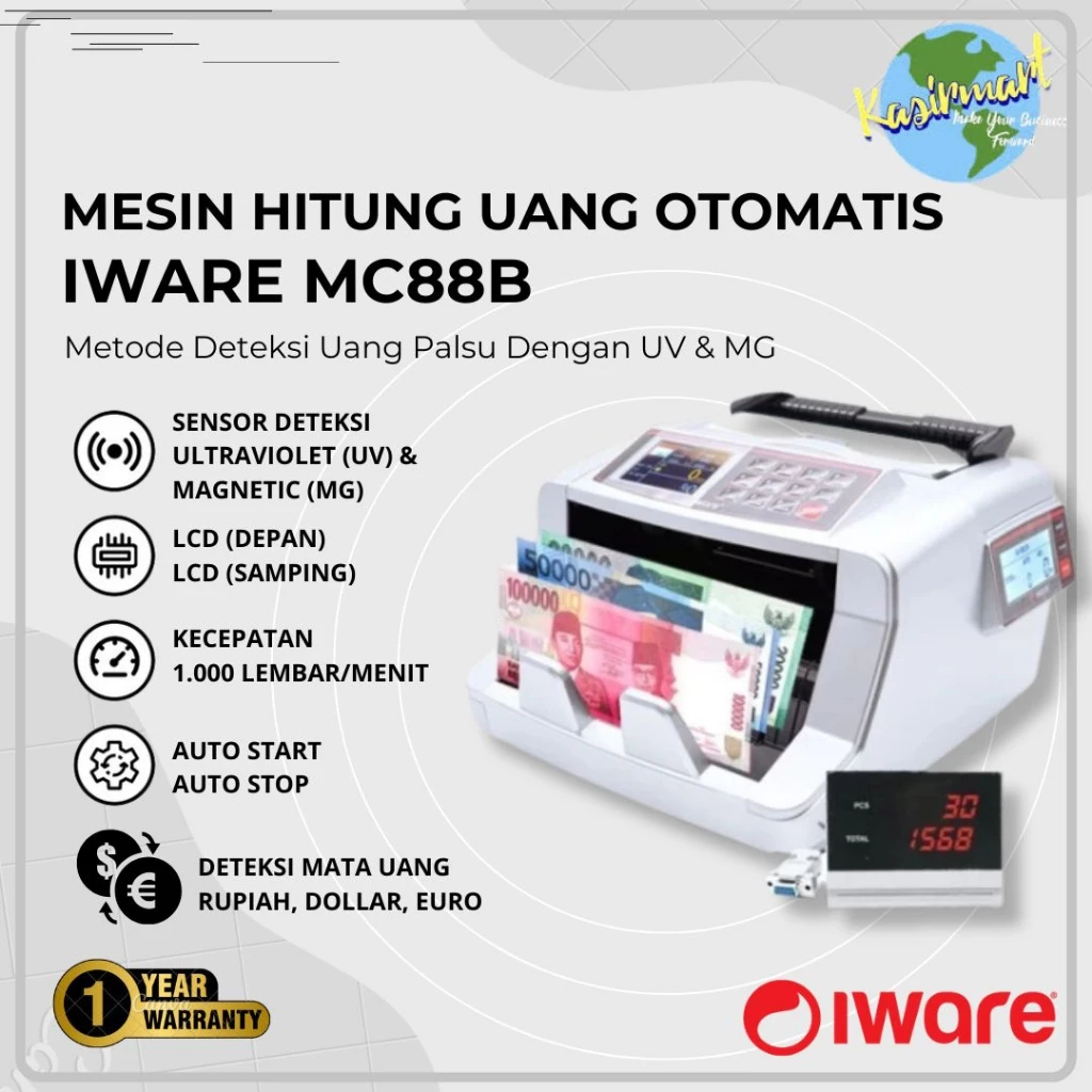 Mesin Penghitung Uang Campur IWARE MC-88MVII Emisi Baru Alat Hitung Uang Money Counter MC88MVII 88 M