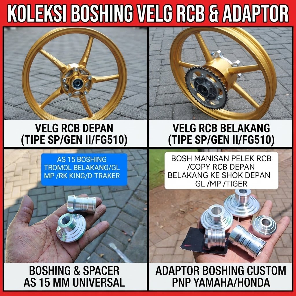 Boshing Gearbox RCB Satu set bosing manisan pelek RCB PNP shok depan ninja scorpio pixcion