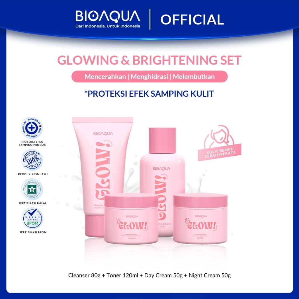 Bioaqua Cosmetics Skincare 1 Set Lengkap 4pcs Skincare Anak 12 Tahun Milk Niacinamide Glowing & Brig
