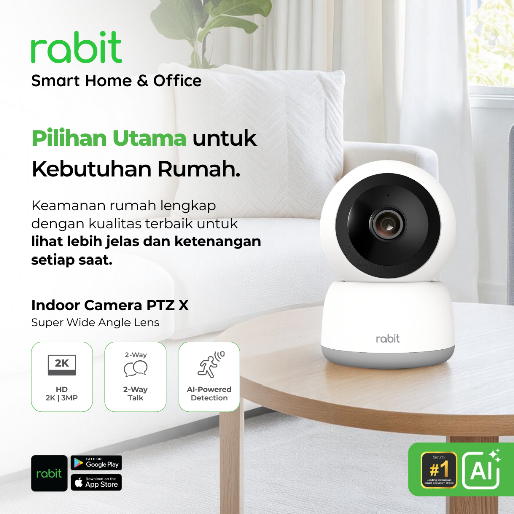 PROMO TERMURAH - RABIT Smart CCTV WiFi Indoor - Kamera CCTV Jarak Jauh Lewat HP