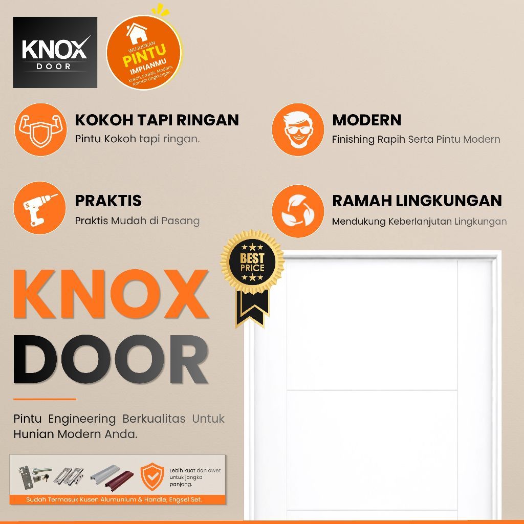 PINTU KNOX HDF SERIES CATANIA FULL SET l 36x820x2100mm l KUSEN ALUMUNIUM