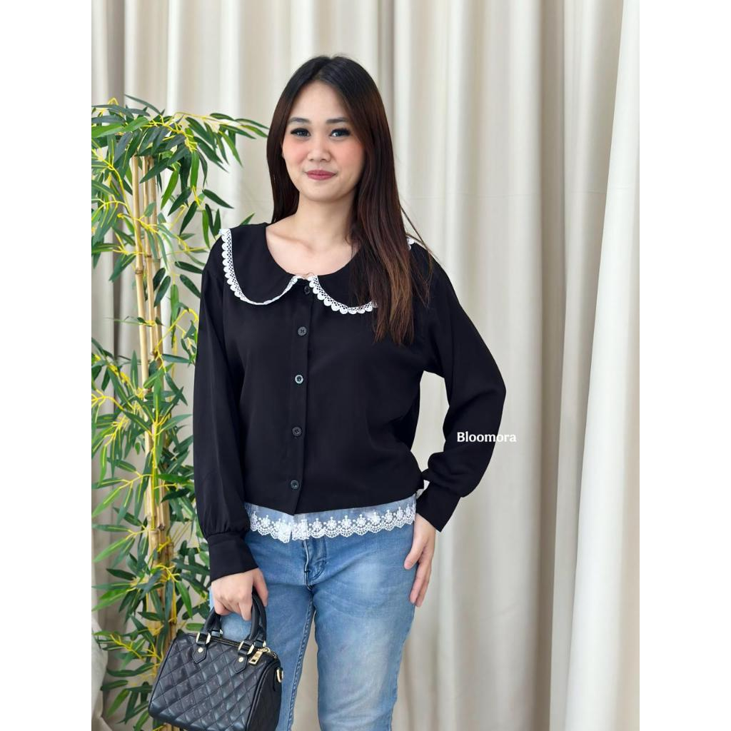 Bloomora Celine Tshirt 3998 Blouse Wanita Rayon Twill Polos Lace Bawah Kekinian Kemeja Kantoran Kuli