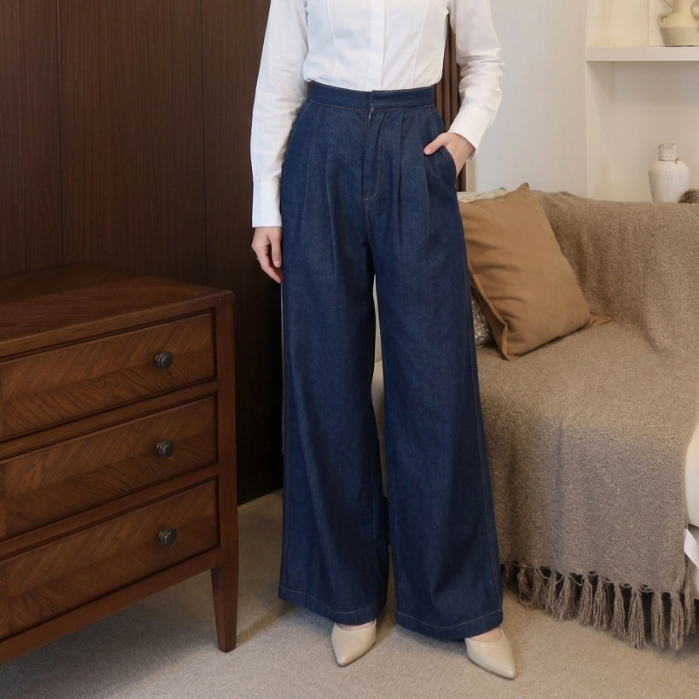 Viona Pants Culottes Celana Jeans Wanita Wide Leg High Waist Kulot Denim Celana Panjang Loose Fit Ca