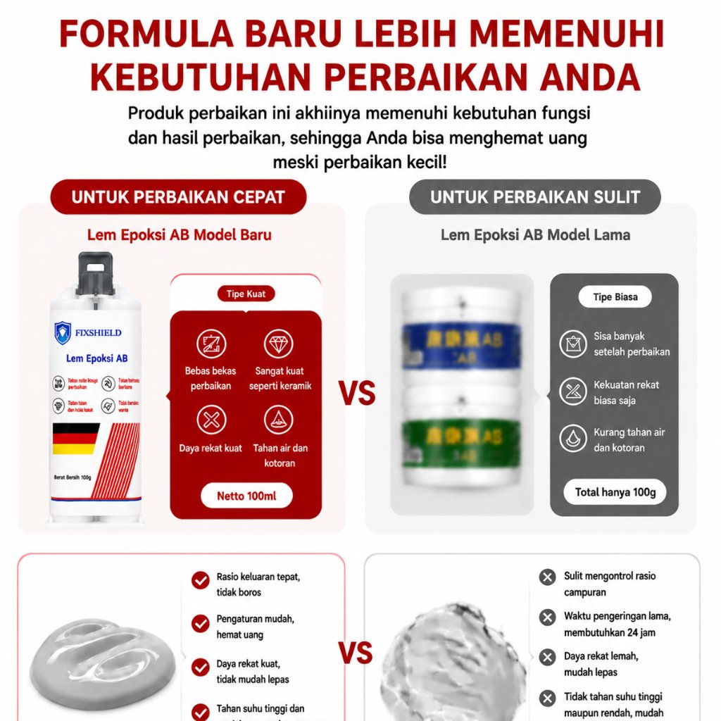 Lem Epoxy AB Reparasi Keramik Marmer Granit Lem Perekat Kuat Anti Air untuk Retak dan Pecah
