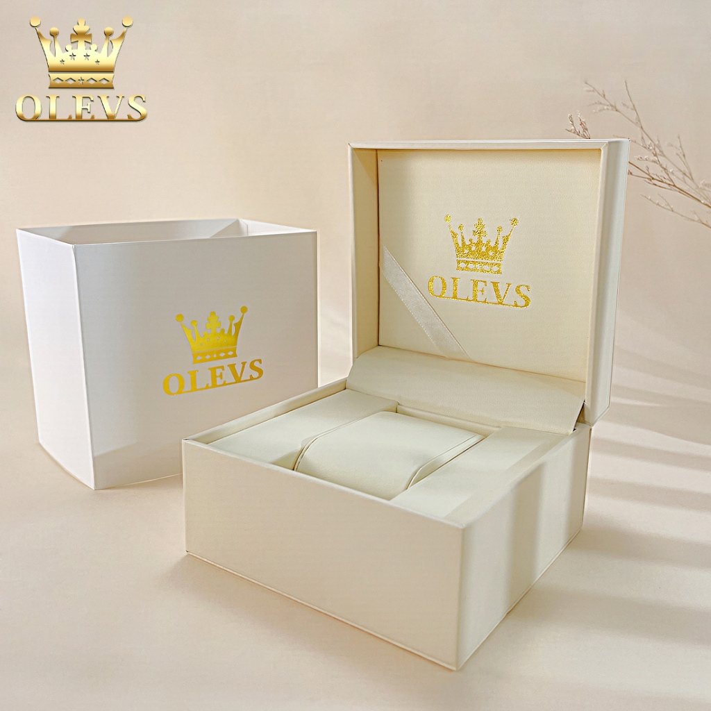 OLEVS Kotak Jam Tangan Fashion Kulit Asli Box Jam Tangan Kualitas Tinggi Asli Tas Jam Tangan