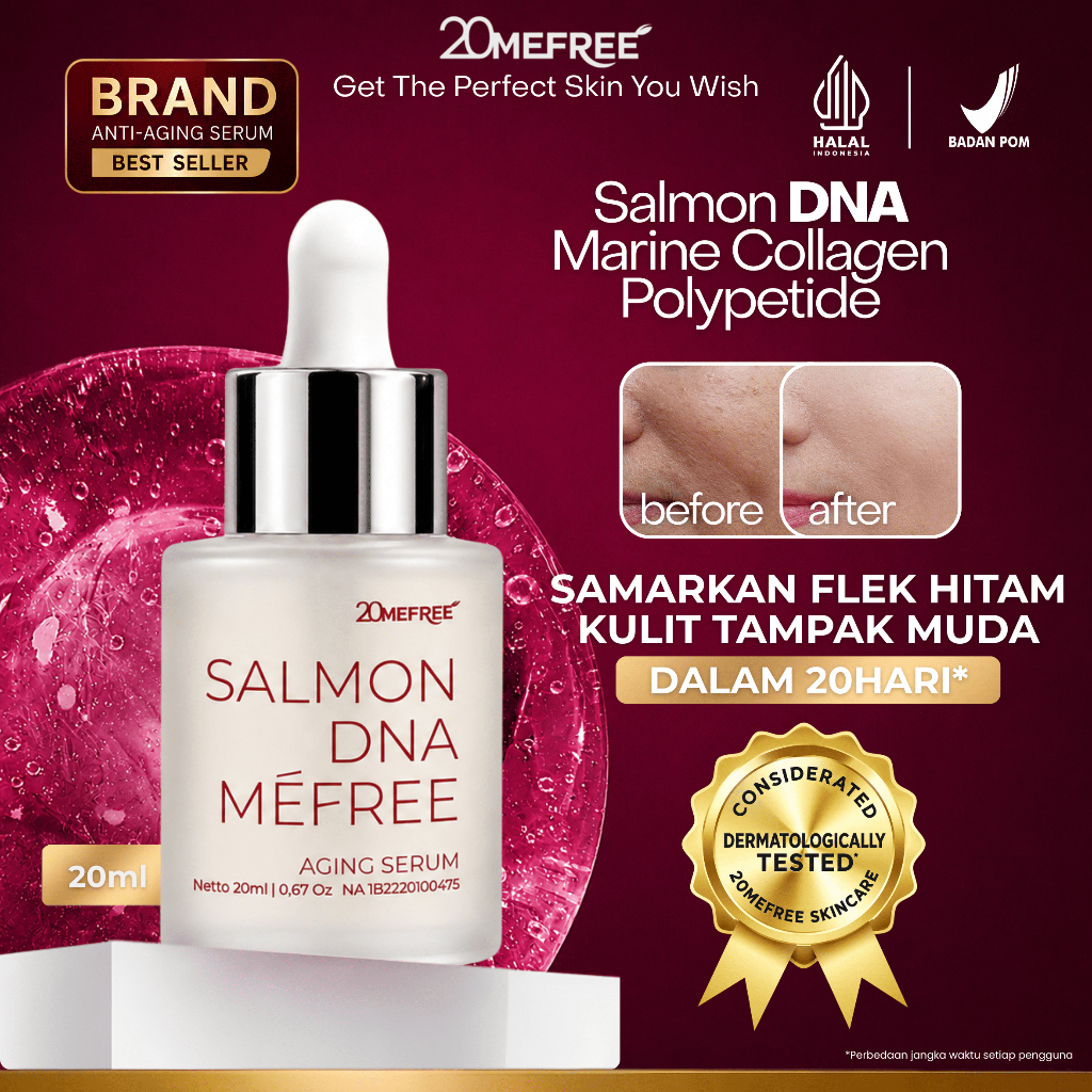 Salmon DNA Mefree Serum Anti Aging | 20Mefree Samarkan Kerutan Flek Hitam Garis Halus Tanda Penuaan