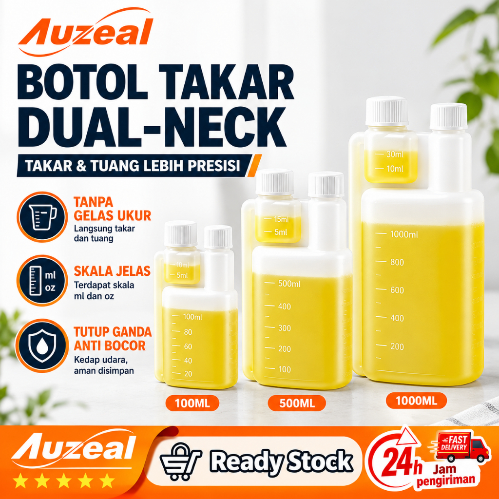 Auzeal Botol Takar Cairan Dual Neck Berskala 100ML 500ML 1000ML Botol Ukur Anti Bocor