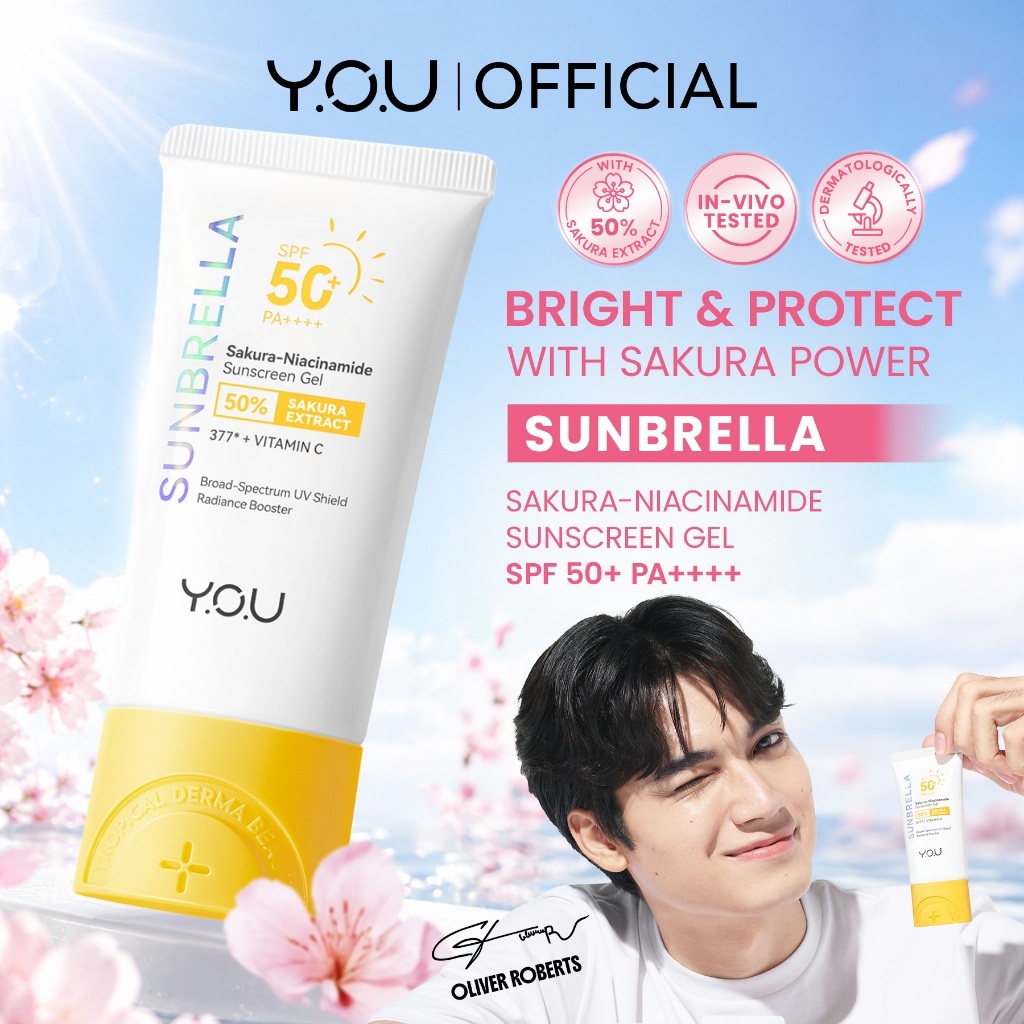 [UPGRADE] YOU Sunbrella Sakura-Niacinamide Sunscreen Gel SPF50 PA++++ | Brightening Sunscreen | Sunscreen Ringan No Whitecast | Sunscreen Sakura Mencerahkan