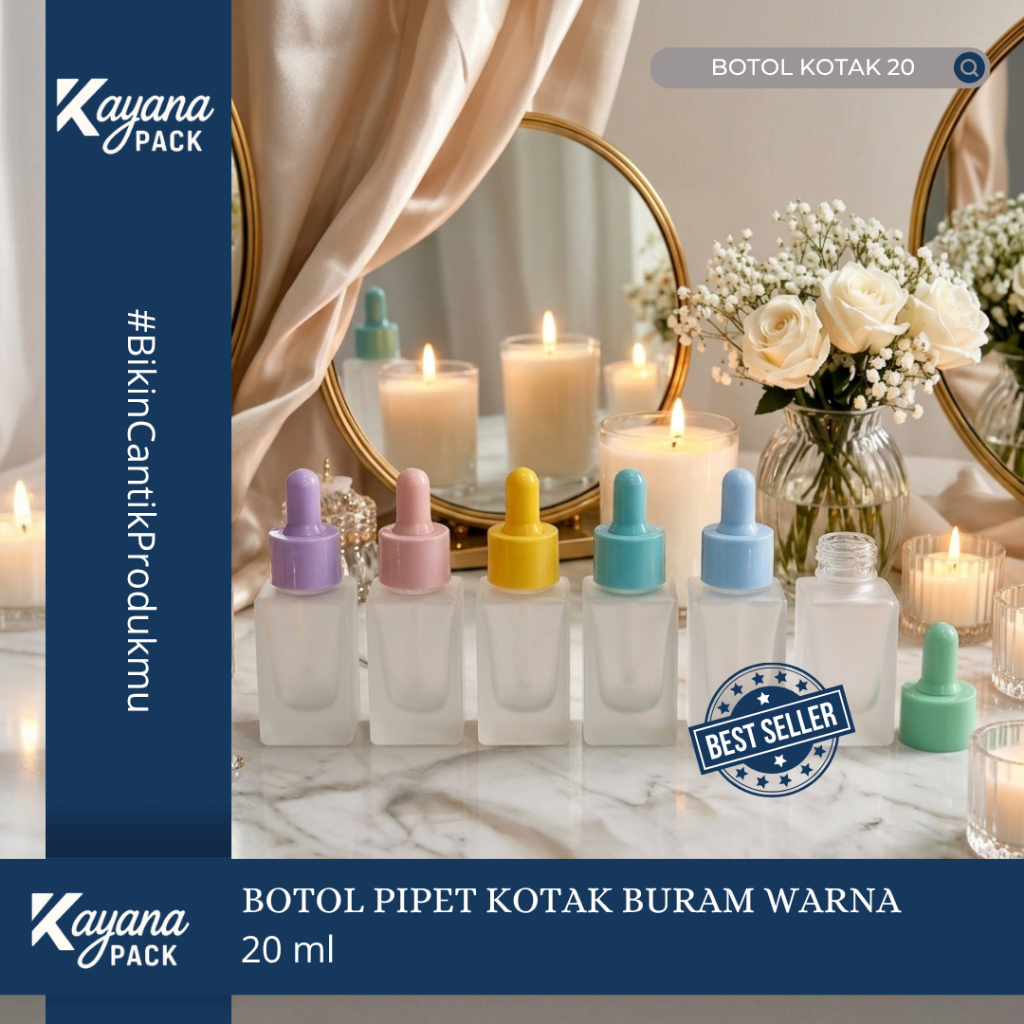 BOTOL PIPET TETES 20ML FROSTED (DOFF) KOTAK TUTUP RING WARNA SET (BOTOL KT DOFF 20ML)