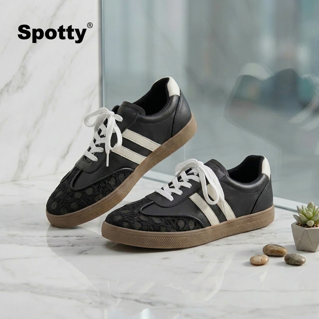 SPOTTY - MILA HITAM - Sepatu Wanita Trendy - Nyaman Premium Sneakers Wanita Kekinian - Sepatu Detail
