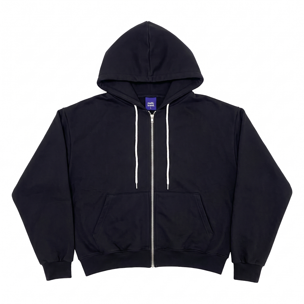 Demand - Muah Muah Basic Black Zipper Hoodie Jacket Inner Sherpa Resleting Jaket Tebal Hangat Brande