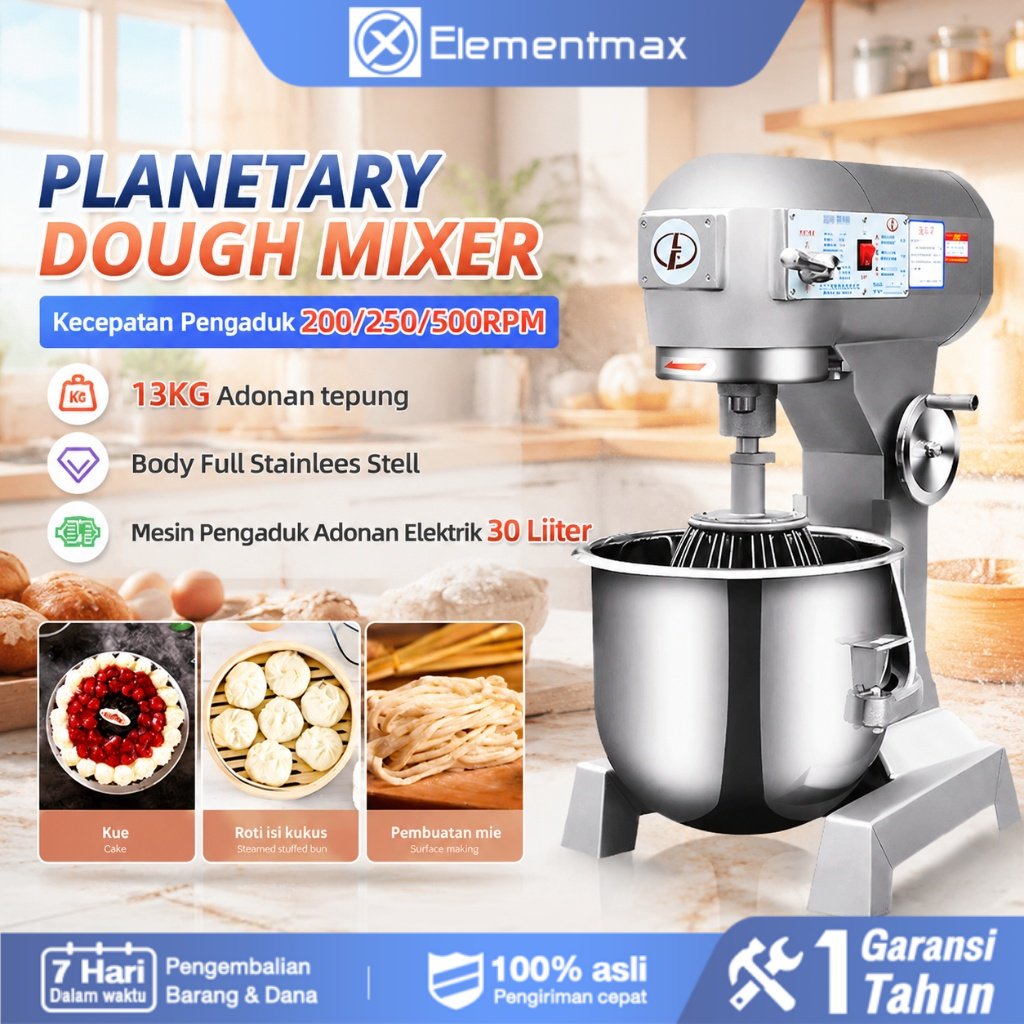 Elementmax Planetary Dough Mixer Mesin Pengaduk Adonan Roti, Donat dan Kue Kapasitas 30 Liter Kuat P