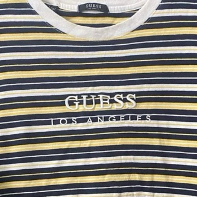 (70x57cm tanpa ditarik) Kaos Guess bordir center salur striped t shirt
