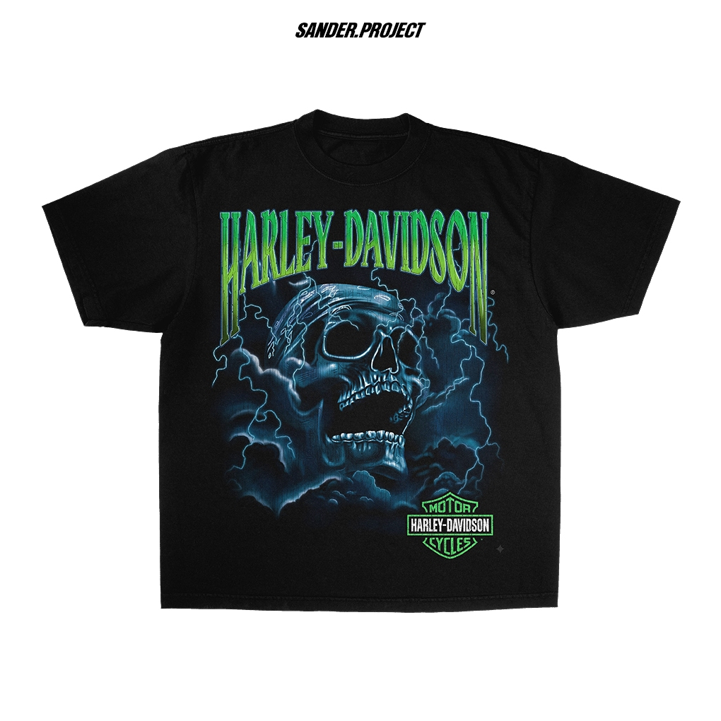 HARLEY MOTOR - American Skull Thunder Bootleg Oversize Boxy Tshirt