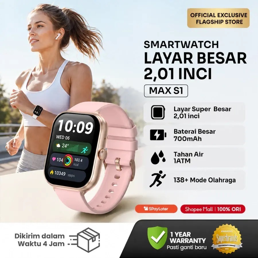 Smartwatch Layar Besar 2.01 Inch Baterai 700mAh Tahan Air 1ATM Jam Tangan Pintar Max S1 Bluetooth Ca
