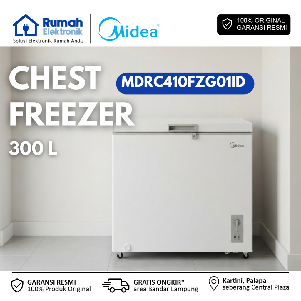 MIDEA | MDRC410FZG01ID | CHEST FREEZER BOX - INVERTER KAPASITAS 300 LITER / PENDINGINAN 100 JAM