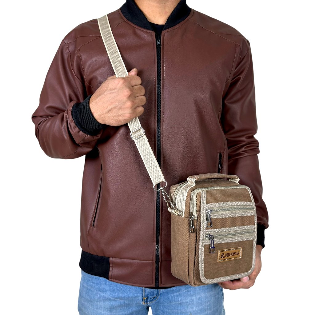 POLO AMSTAR Tas Pria Selempang Kanvas Tas Hp Tas Kecil