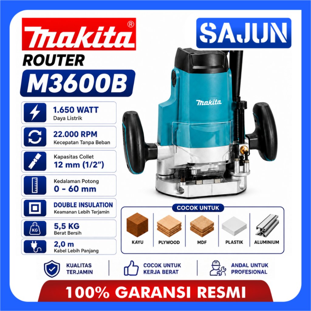 MAKITA M3600B Router 12 mm 1650W Mesin Router Kayu Plunge Router Original