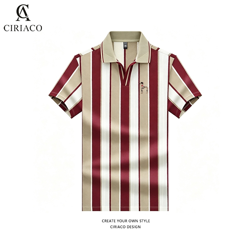 Ciriaco kaos kerah pria premium kaos kerah v neck pria garis Atasan Pria Kemeja POLO bergaris vertik