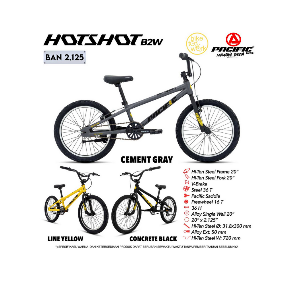 Sepeda Anak BMX Pacific Hotshot B2W Ban 2.125  Frame 20" V-Brake 16T
