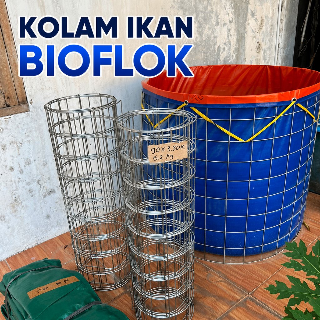 Kolam Ikan Bioflok Terpal Rangka Wiremesh Galvanis untuk budidaya ikan