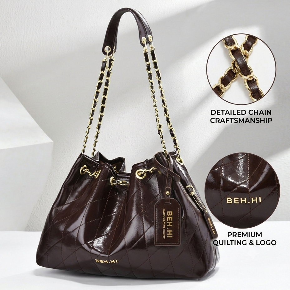 3280 BRY Tas Shoulder Bag Wanita Rantai Tali Serut Mewah / Tas Bahu Kerja Wanita Import Glossy Leath