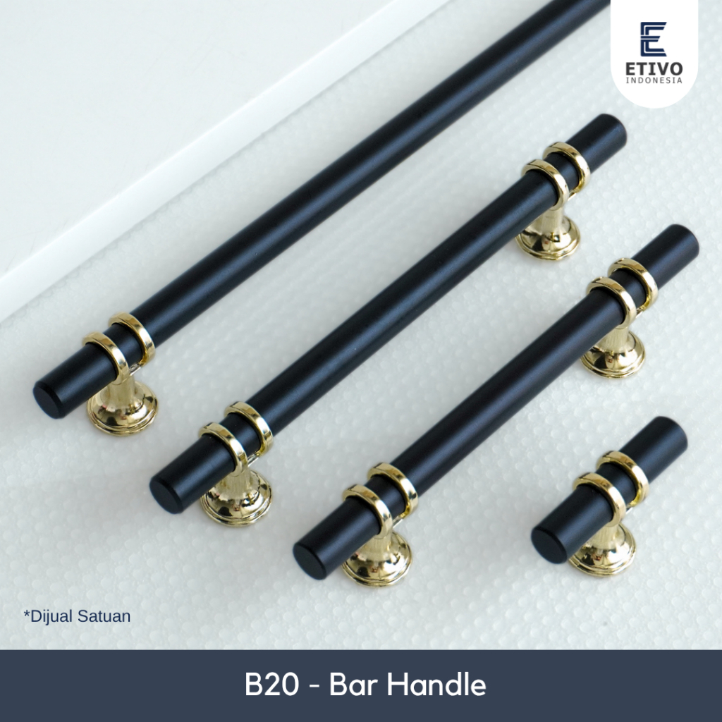 B20 Tarikan Laci Hitam Emas | Gagang Lemari Cabinet Bar Handle Black Gold Modern Zinc Alloy Knob / 9
