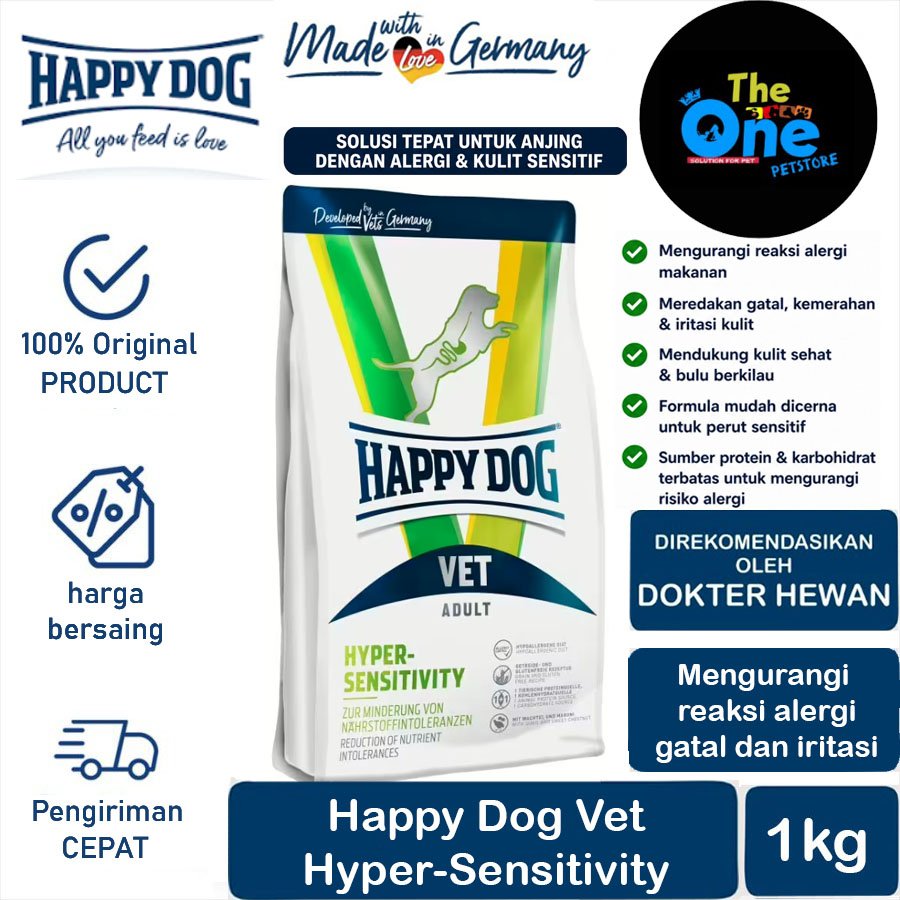 Makanan Anjing Sakit Kulit Alergi Happy Dog Vet Hypersensitivity 1 kg untuk Alergi Makanan Dog