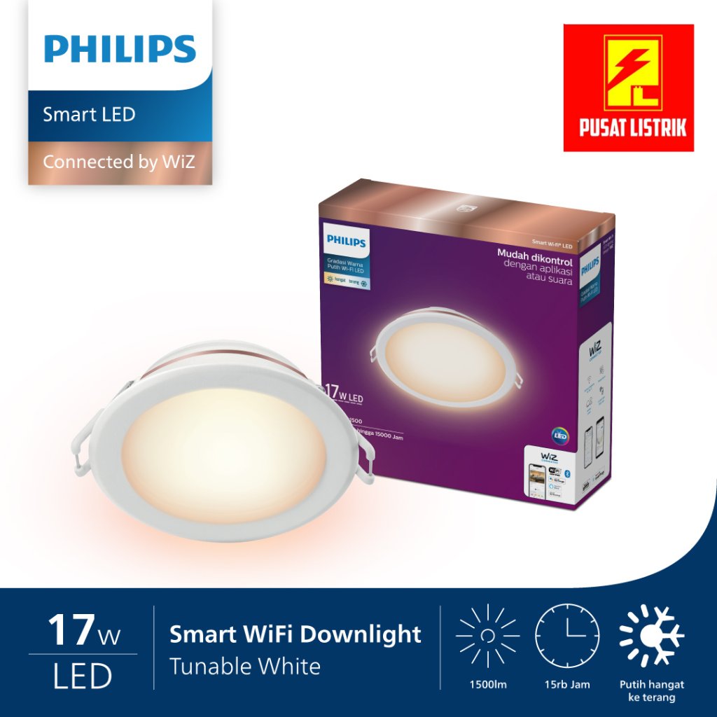 Downlight Philips Smart WiFi LED 17W Tuneable Dimmer Putih - Kuning Downlight led philips WiFi
