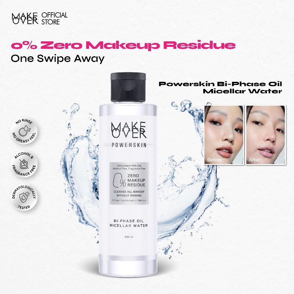 MAKE OVER Powerskin Bi-Phase Oil Micellar Water - Pembersih cleanser makeup sekali usap bersih total