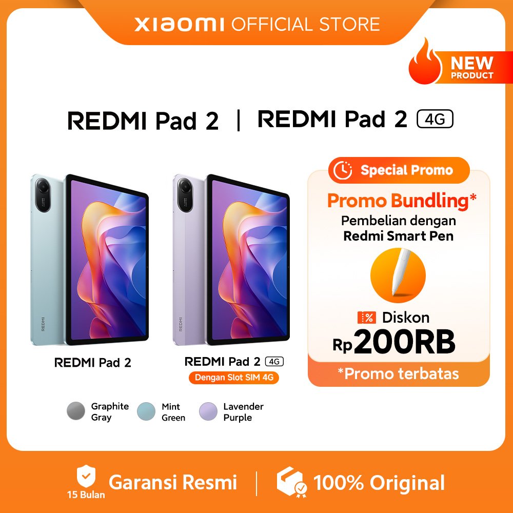 Redmi Pad 2 | Redmi Pad 2 4G (4GB/256GB)  SIM Card | Redmi Pad 2 (4/128G) Wi-Fi Only | 11" 2.5K Laya