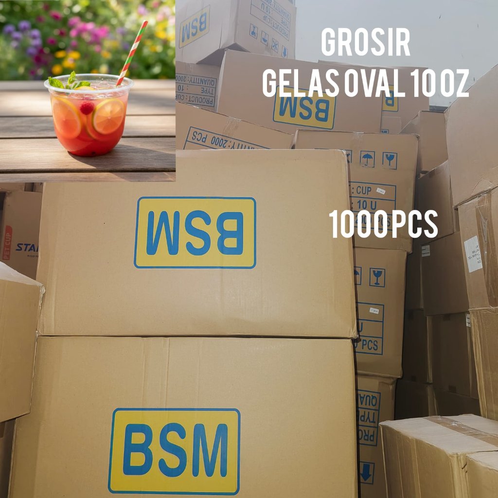 GROSIR 1/2 DUS 1000 PCS GELAS OVAL U CUP BSM 10 OZ 10OZ 300 ML TUTUP STRAWLESS